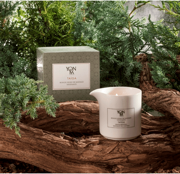 BOUGIE DE MASSAGE TAÏGA 125ml  (4 à 5 massages) - VIVIFIANTE  -  98,84% d'Ingrédient d'Origine Naturelle