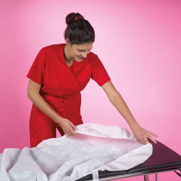 HOUSSE TABLE DE SOIN NON TISSE AVEC ELASTIQUE ET LACET (sachet individuel)