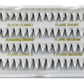 FAUX CILS TOUFFES  MARRON 4 rangées de 14 touffes (1 courte, 2 moyennes, 1 longue)