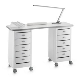 TABLE MANUCURE FEIJOA DOUBLE, 10 TIROIRS,REPOSE MAINS, LAMPE DESIGN, PRESENTOIR VERNIS