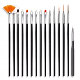 PACK 15 PINCEAUX DECORATIONS ONGLES MANCHE NOIR OU BLANC