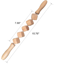 ROULEAU DE MASSAGE EN BOIS 5 CUBES (3cm) long 20cm MADEROTHERAPIE long total 39,5cm