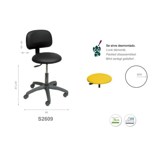 TABOURET CIRCULAIRE BASE NOIRE AVEC DOSSIER ET REGLABLE EN HAUTEUR 47-59cm