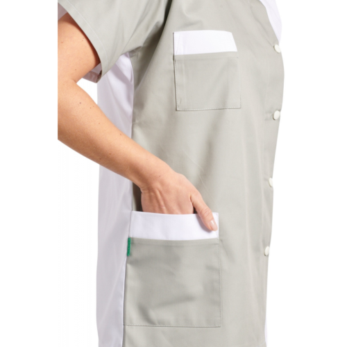 TUNIQUE GRISE & BLANCHE T44/46 COL ROND MANCHES KIMONO - FERMETURE PRESSIONS
