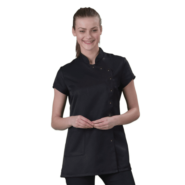 TUNIQUE NOIRE COL OFFICIER T36 - COUPE AJUSTEE - FERMETURE PRESSIONS